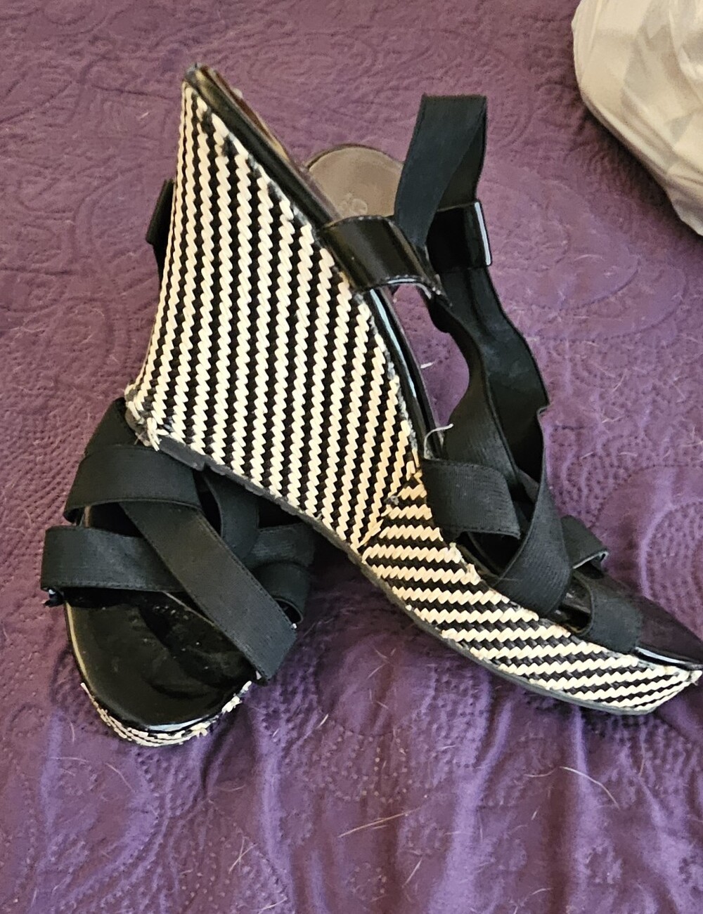 Charles By Charles David Black and White Woven Platform Wedges